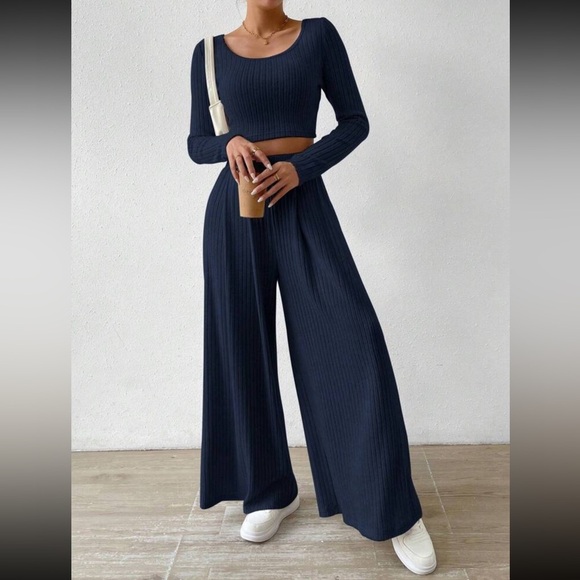 SHEIN Blue Wide Leg Pants Knit set - Picture 1 of 6